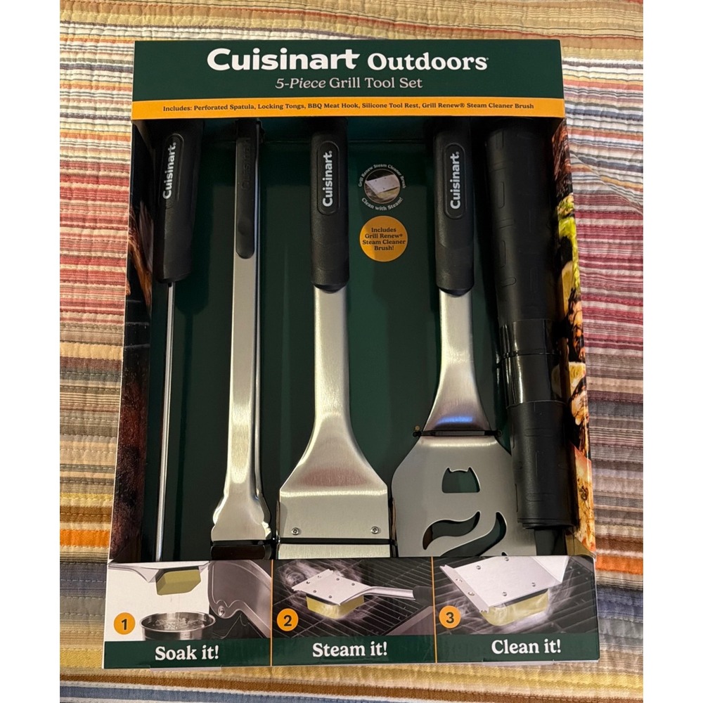 Cuisinart Outdoors 5-Piece Grill Tool Set Stainless Steel Steam Brush CGS-W5